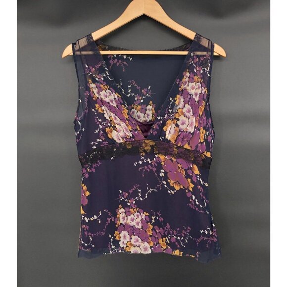Elie Tahari Tops - Elie Tahari Womens 100% Silk Babydoll Top M Purple Floral y2k Fairy Ethereal